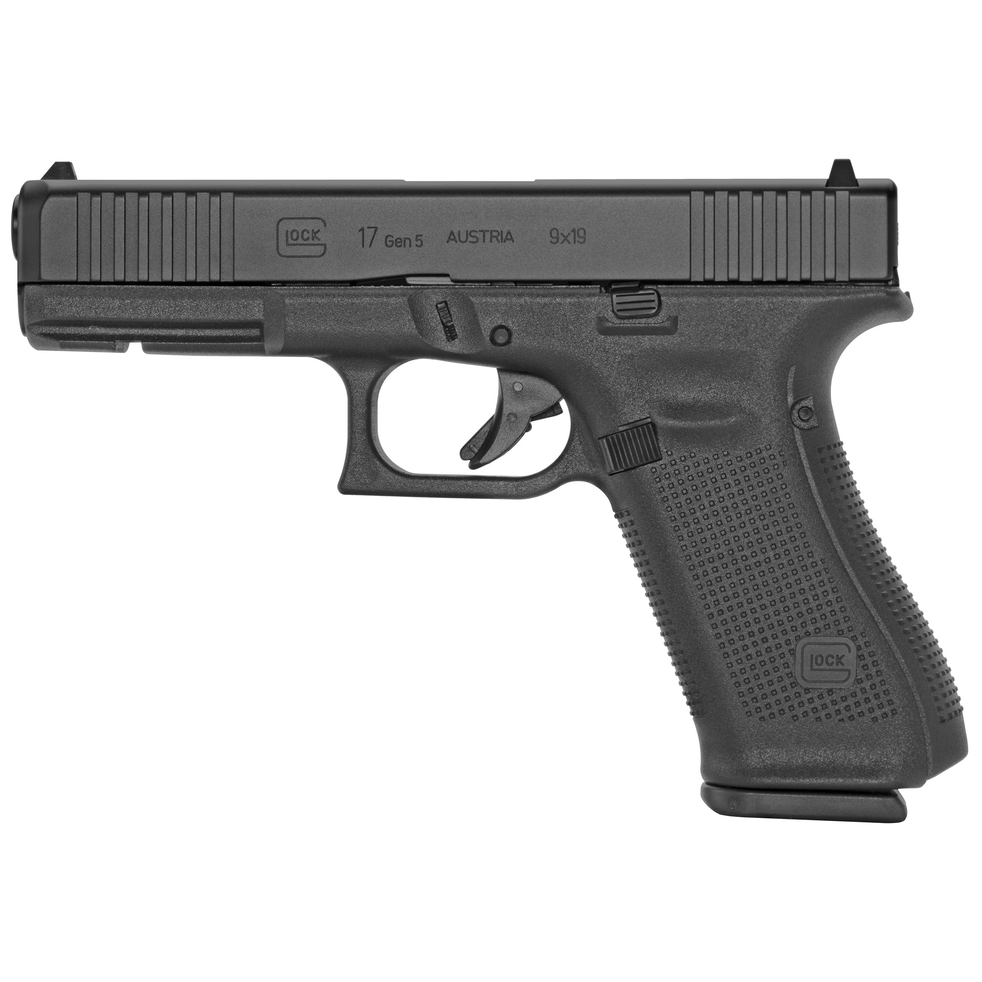Glock G17 Gen5 9mm 4.49" 17+1 Black nDLC Steel w/Front Serrations Slide Black Rough Texture Interchangeable Backstraps Grip Fixe