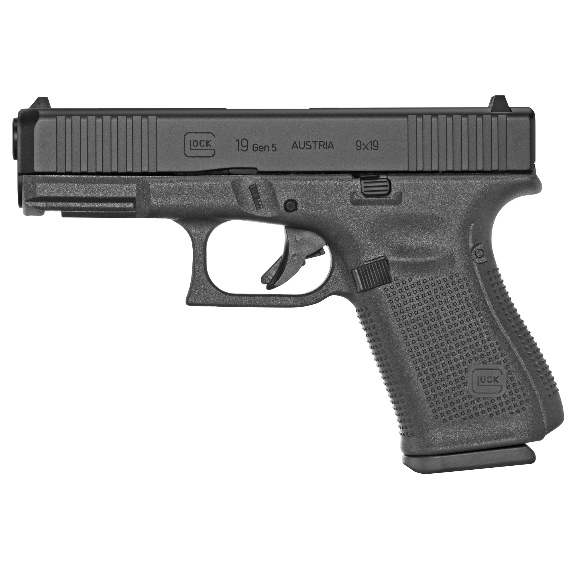 Glock G19 Gen5 9mm, 4.02" Barrel, 15rd, Black nDLC Slide, Fixed Sights, (PA195S203) 764503037252