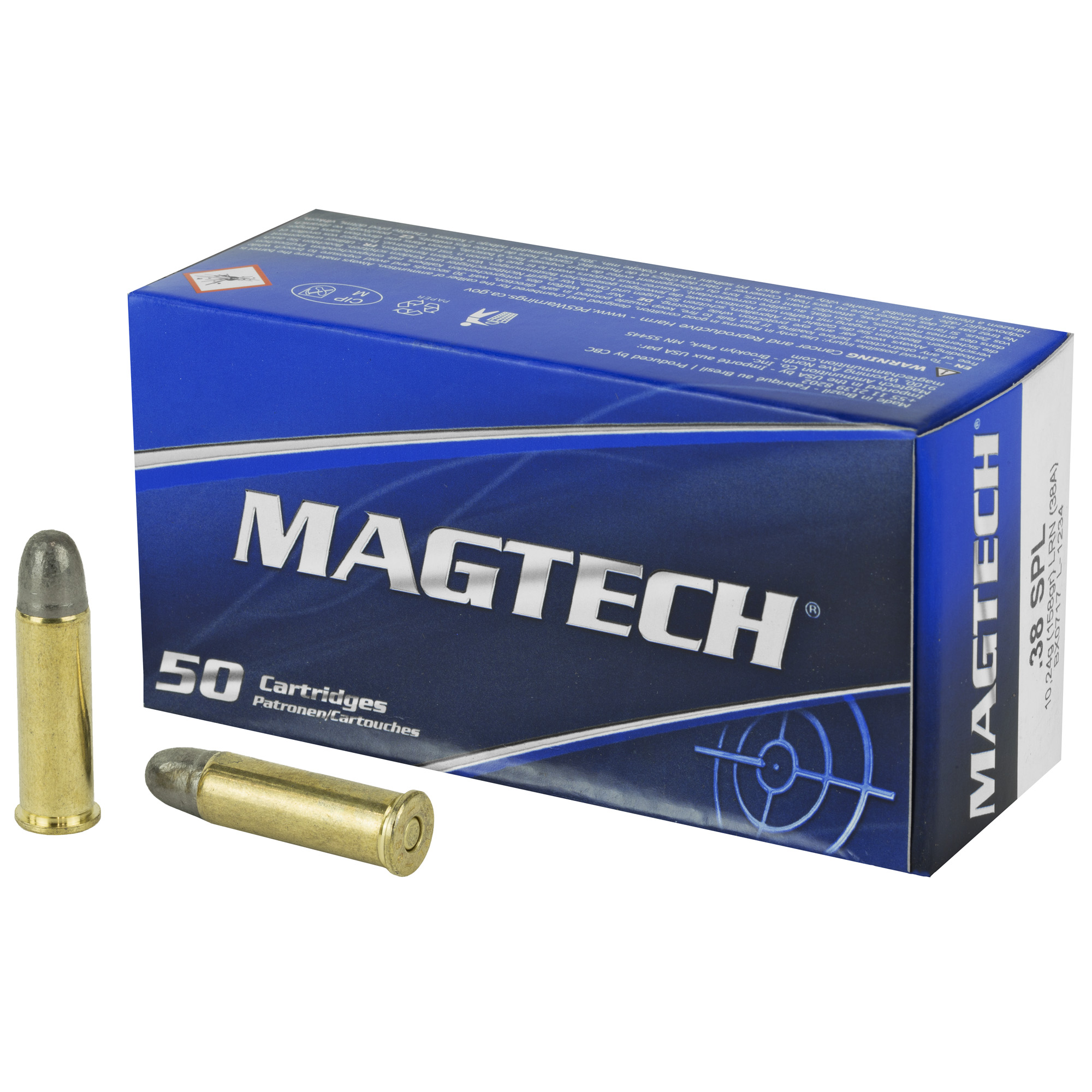 Magtech, Sport Shooting 38 Special Ammo, 158 Grain Semi JSP FN, 50 Rounds, 38A, UPC: 754908105014