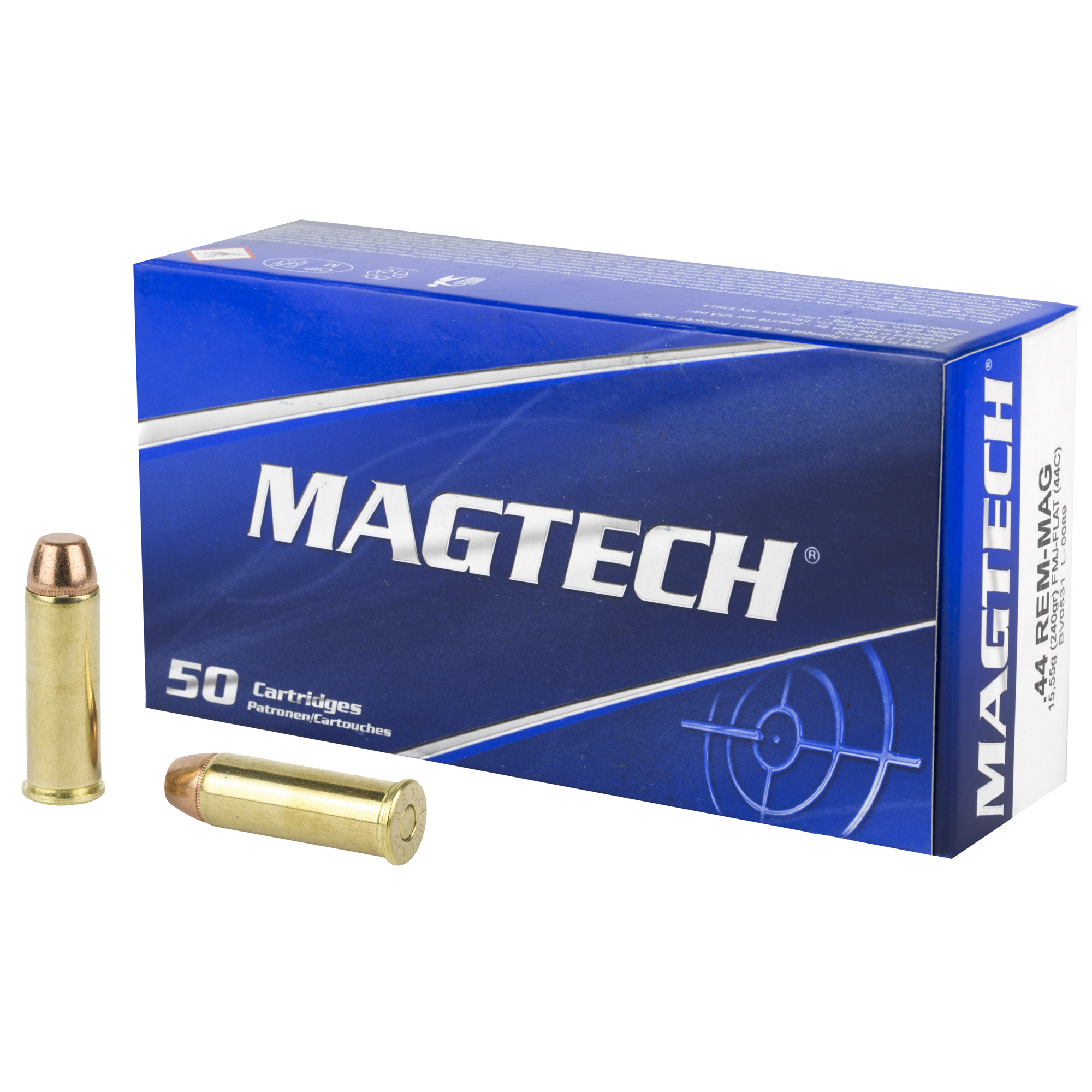 Magtech, Sport Shooting, 44MAG, 240 Grain FMJ, Flat Nose, Full Metal Case, 50 Round Boxes,.Case Pack 20-Boxes (1000Rds.), 44C,