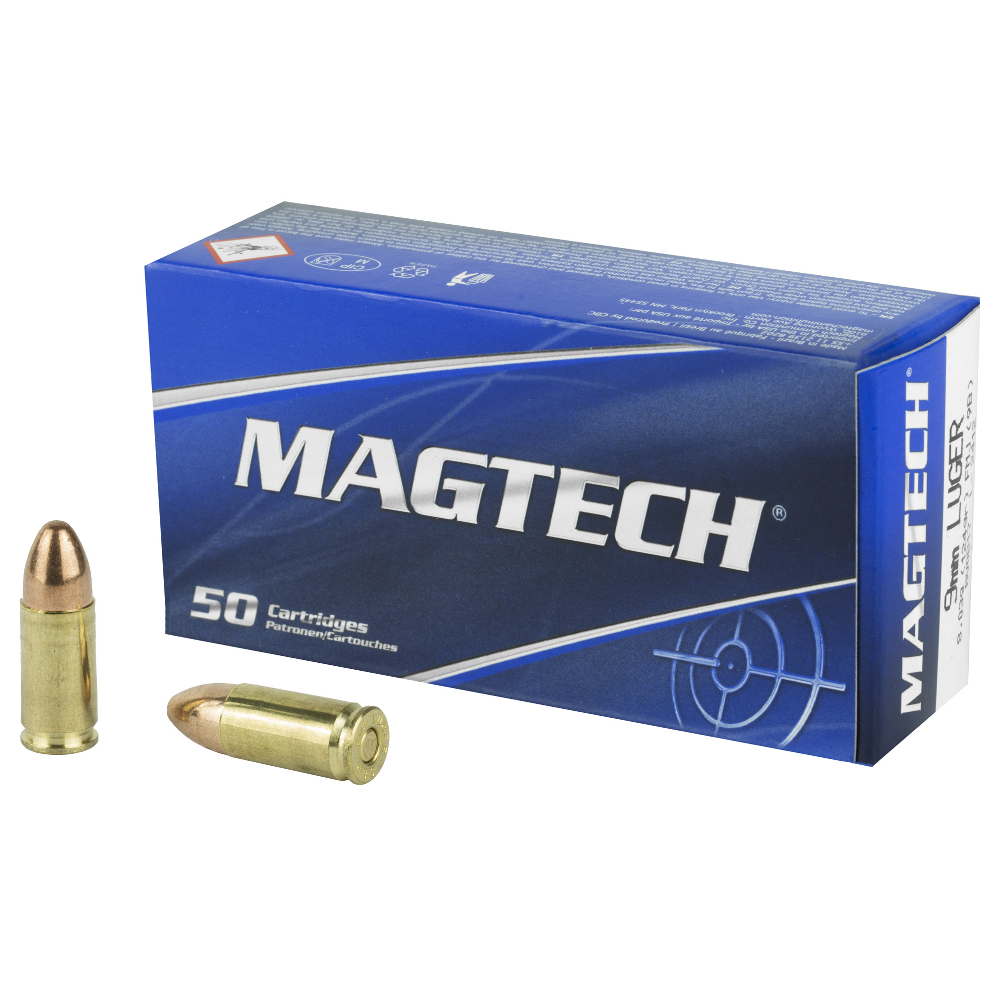Magtech, Sport Shooting, 9MM, 124 Grain FMJ, Round Nose, Full Metal Case, 50 Round Box,  Case Pack 20-Boxes (1000Rds.), 9B,
