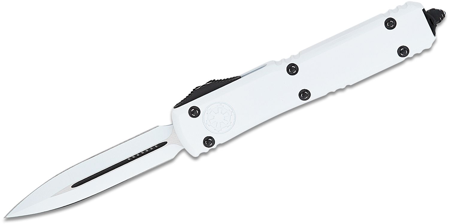 Microtech | 122-1STD | Deep Engraved Stormtrooper | Ultratech AUTO OTF 3.46" | White Double Edge Dagger Blade & Aluminum Handles