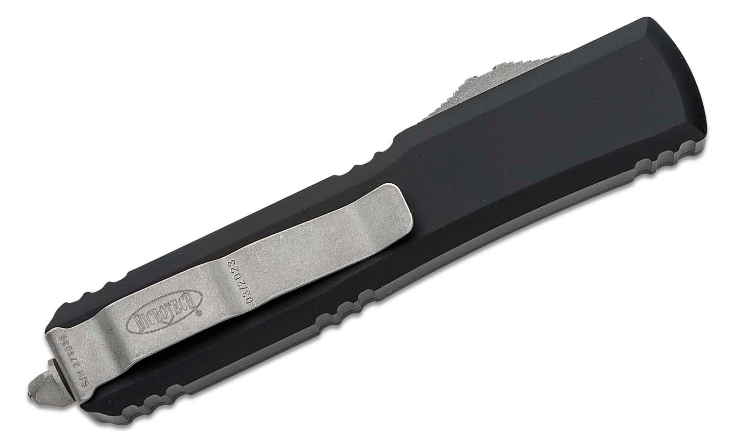 Microtech | 122-12AP | Ultratech AUTO OTF Knife 3.46" | Apocalyptic | | Plain/Serrated Double Edge Dagger Blade, Blk Alum. Hndls