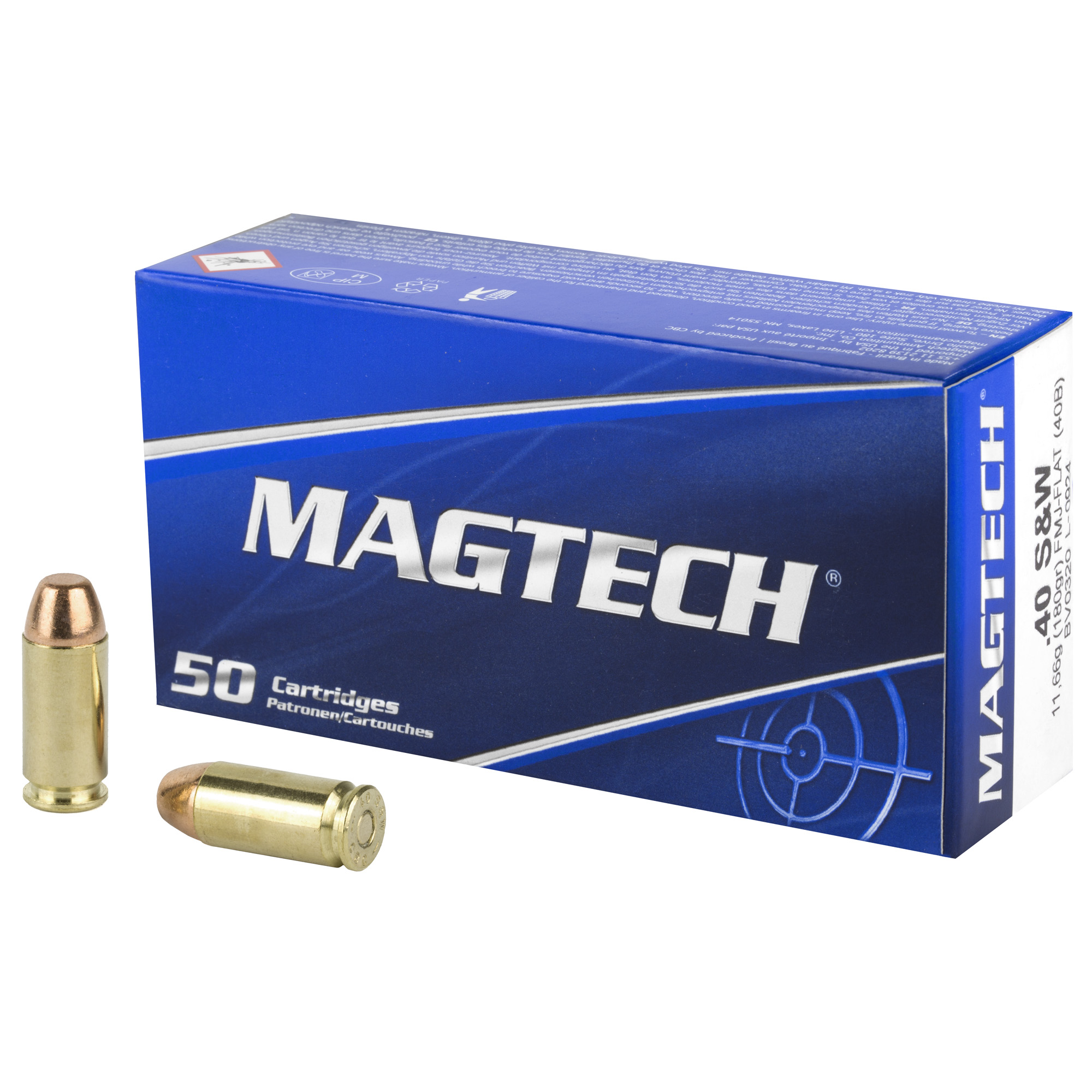 Magtech, Sport Shooting, 40S&W, 180 Grain FMJ, Flat Nose, Full Metal Case, 50 Round Box,  Case Pack 20-Boxes (1000Rds.), 40B,