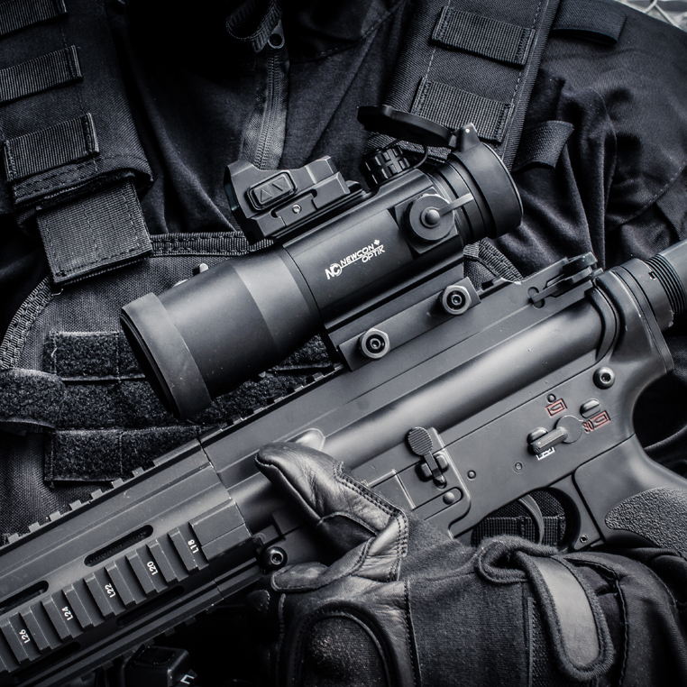 Newcon Optik Tactical Series Riflescope, Matte Black with Red / Green LED Illuminated Mil-Dot Ranging Reticle, Fixed Mount 6x50.
