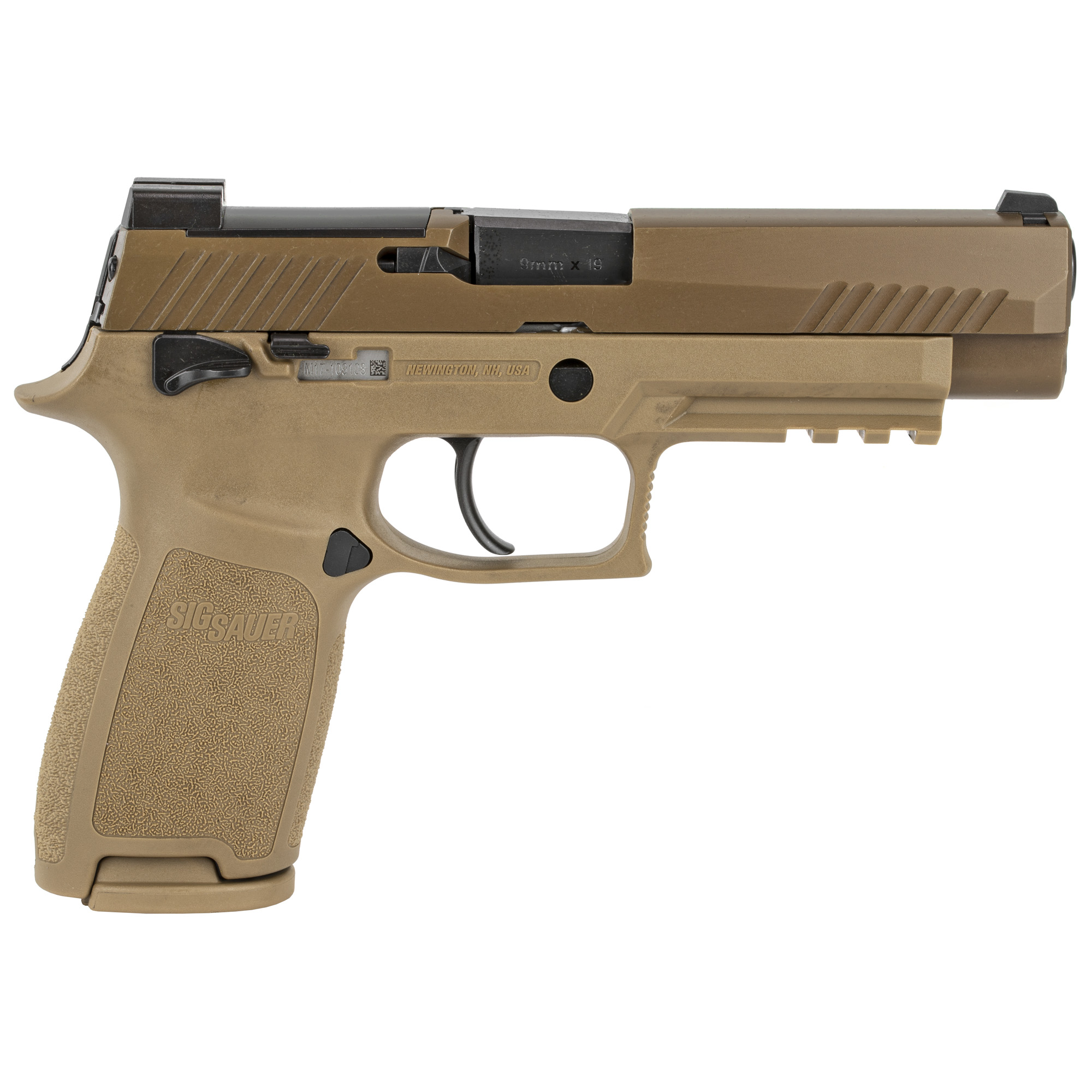 SIG Sauer P320-M17 Full Size, Semi Auto Pistol 9mm, 4.7" Barrel, 17/21 Rounds, SIGLITE Sights, Manual Safety, Coyote Tan, MPN #