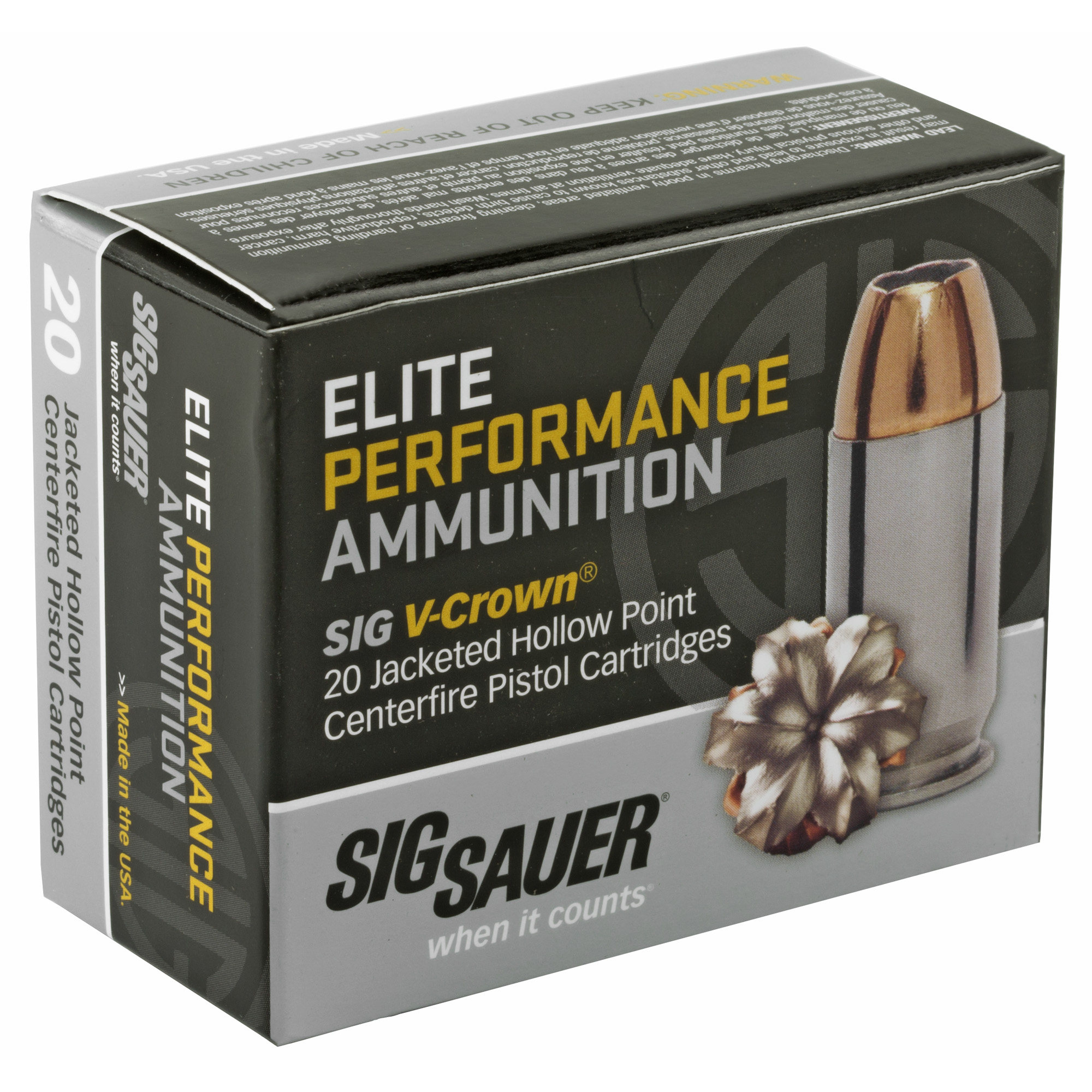 SIG Sauer Elite Performance V-Crown, 40 S&AW Ammunition, 180 Grain,  MPN # E40SW2-20, UPC: 798681501700