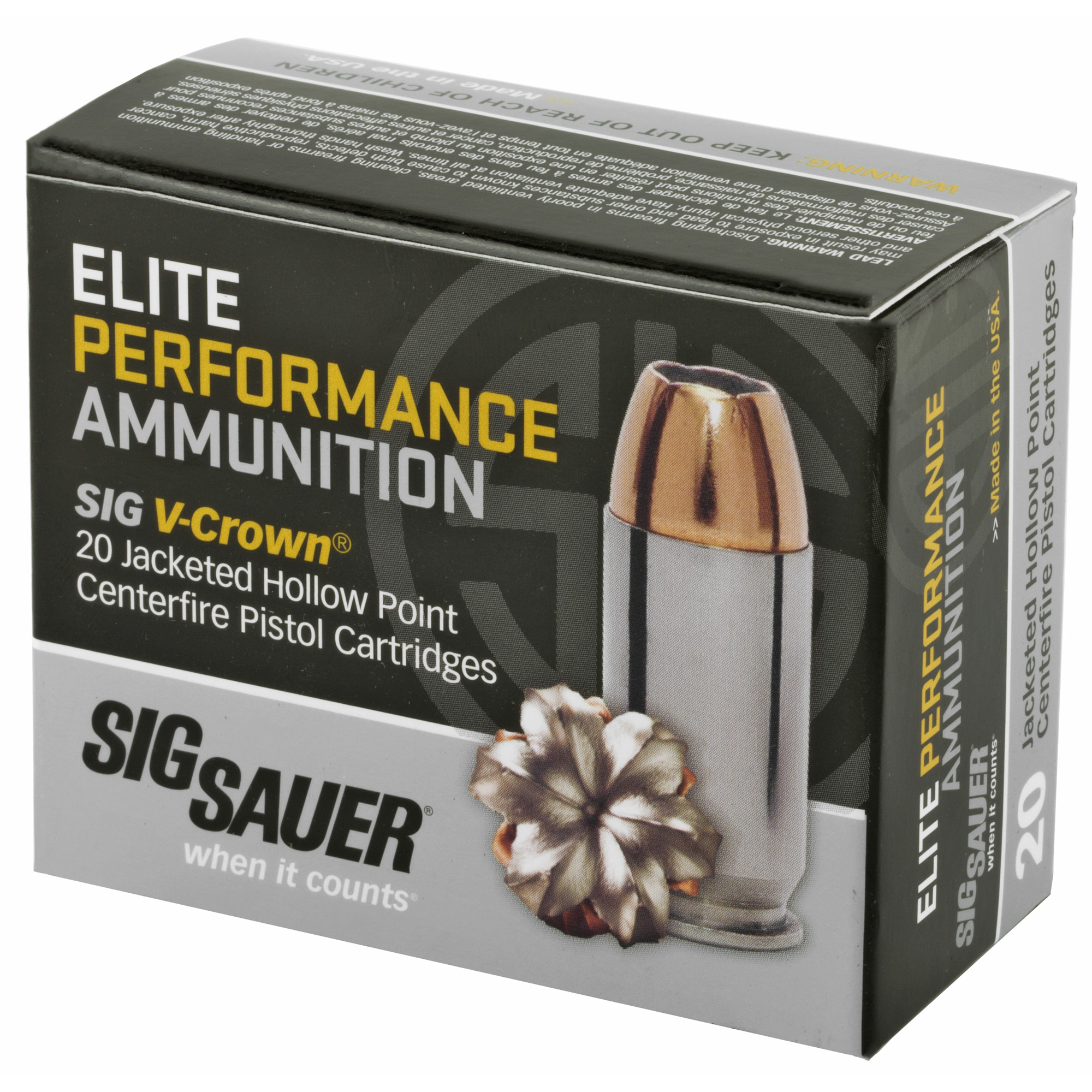 SIG Sauer Elite Performance V-Crown, 40 S&AW Ammunition, 180 Grain,  MPN # E40SW2-20, UPC: 798681501700