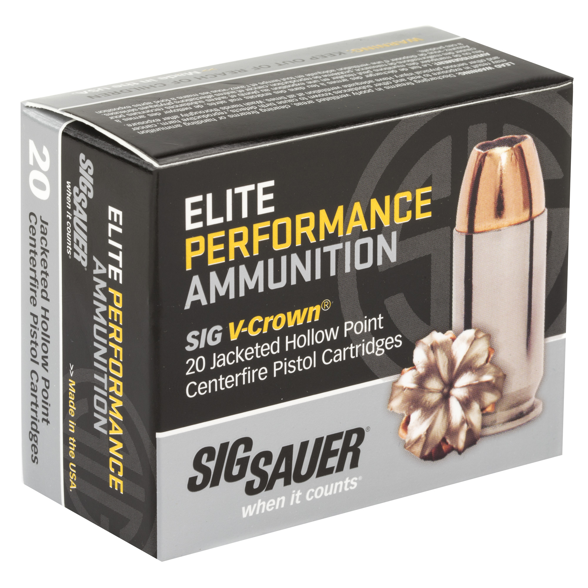 SIG Sauer Elite Performance V-Crown, 45 ACP Ammunition, 185 Grain,  MPN # E45AP0-20, UPC: 798681501663,,