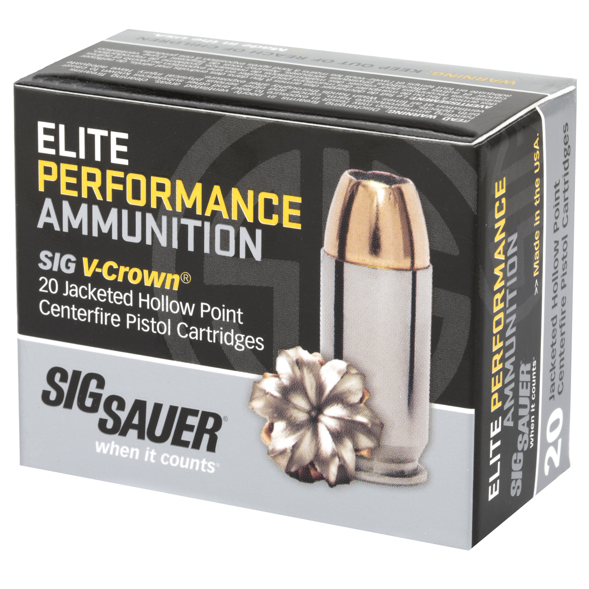 SIG Sauer Elite 9mm Luger V-Crown JHP Ammo 115 Grain MPN # E9MMA1-20, UPC: 798681501724,