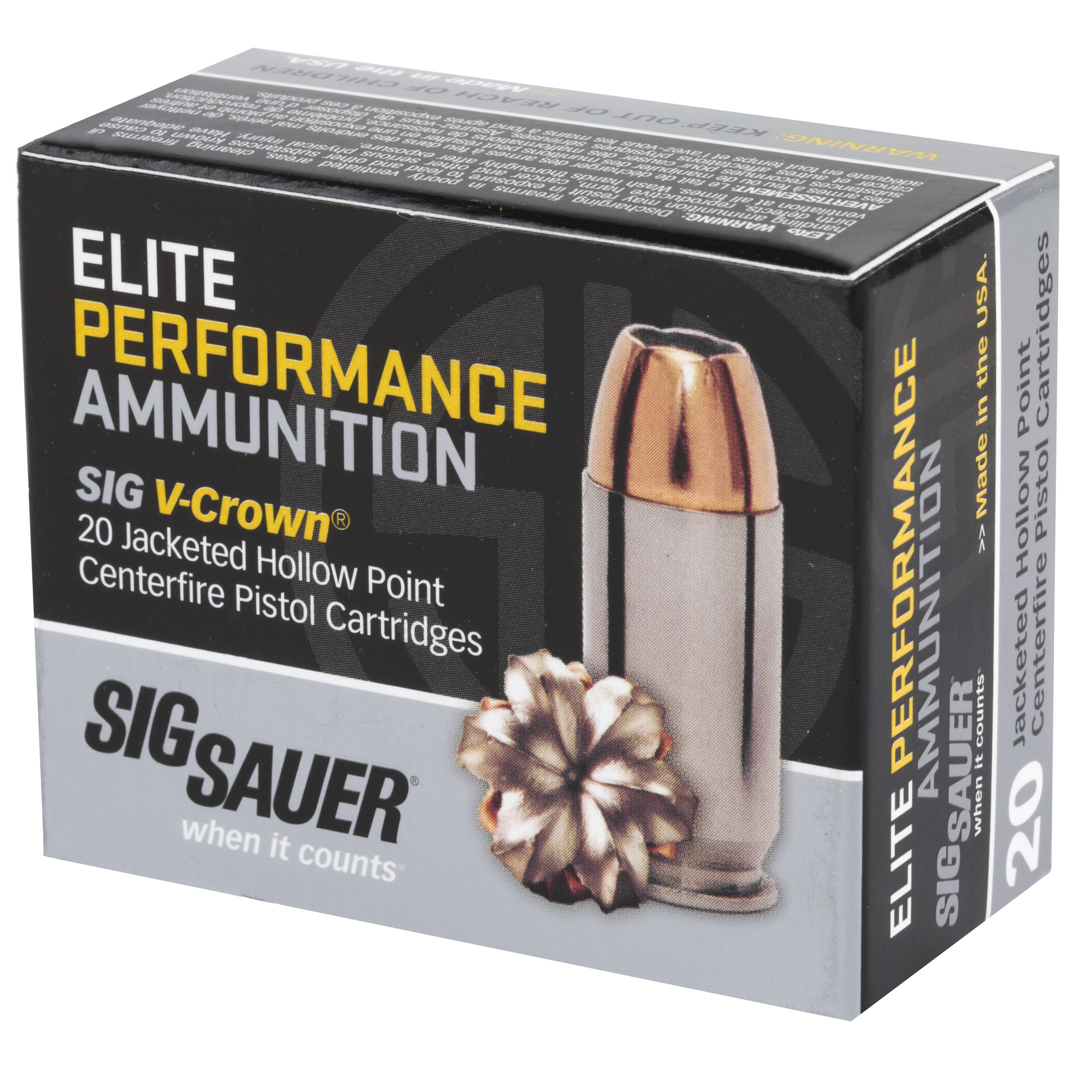 SIG Sauer Elite, 9mm Luger, V-Crown JHP Ammo, 147 Grain,  MPN # E9MMA3-20	, UPC: 798681501748